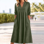 Amber™ | Elegant Midi Dress with Pockets