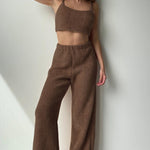 Nadorine Brown Long-sleeved Trousers Three-piece Pajamas Set