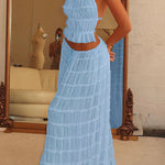 Versatility and Vintage Charm Pleated Drawstring Waist Tiered Maxi Skirt