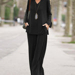 Two-piece Set Solid Long Sleeve Sweatshirt Wide Leg Pants Casual Loose Outfit Suit