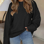 Women's Round Neck Long Sleeve Oversized Plush Knitted Thick Warm Pullover Sweater Top