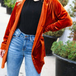 Rust Velvet Button Down Tunic Top