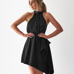 Satin Straps Irregularly Hanging Neck Party Dresses