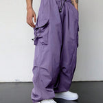 KZZ Loose Solid Pocket Drawstring Waist Overalls
