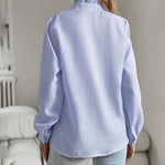 Nadorine Ruffle Trim Button Front Shirt Regular Fit Long Sleeve Work Blouse
