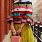 Flared Sleeves Multi-Colored Striped Lapel Jackets Outerwear