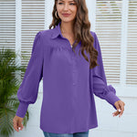 Nadorine V Neck Button Down Shirts Long Sleeve Collared Blouses Tops