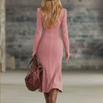Lapel Collar Zip-up Side-slit Embroidered Faux Suede Long-sleeved Midi Dress