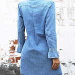 Nadorine Women's Denim Dress Long Sleeve Button Down Distressed Loose Casual Mini Shirt Dress