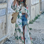 Holiday Leisure Coconut Tree Print Lace-up Loose Long Skirt