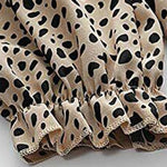 Nadorine Leopard Printed Long Sleeve Ruffle Hem Babydoll Blouse Shirt Tunic Top