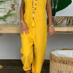 Harper Casual Solid Backless Knotted Strappy Loose Jumpsuit