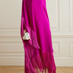 Batwing Sleeves Loose Solid Color Split-Joint Tasseled High Neck Evening Dresses Maxi Dresses