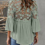 Nadorine Lace Boho Blouses Crochet Flowy Bell Sleeve Button Down Casual T Shirts
