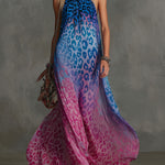 Gradient Leopard Print Chiffon High-neck Sleeveless Maxi Dress