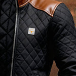Lainey | Black Puffer Jacket Featuring Leather Shoulder Accents
