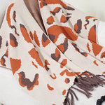 Fashionable Leopard Print Contrast Tassel Hem Loose Knitted Shawl