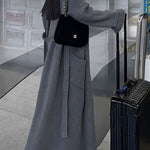 Long Sleeves Loose Pockets Solid Color Tied Waist Notched Collar Cardigan Coats