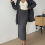 Two Piece Outfit Sweater Set Knitted Cardigan Loose High Waist Long Skirts