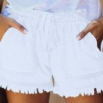 Nadorine Denim Shorts Casual Drawstring Elastic Waist Summer Frayed Tencel Short Jeans With Pockets