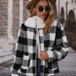 Nadorine Double Sided Fleece Long Sleeve Plaid Jacket
