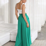 Wide Leg Flowy Pants Summer Boho Elastic Waist Drawstring Palazzo Trousers