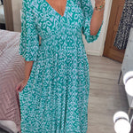 Bohemian casual print V-neck waist wrap long dress
