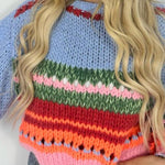 Rainbow Mood Multicolor Round Neck Hollow Long Sleeve Knitted Sweater