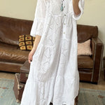 Mary White Hollow V Neck Casual Dress