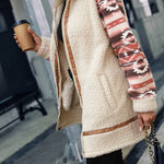 Ethnic Style Print Coat Lapel Zip Long Sleeve Plush Patchwork Jacket Outerwear