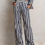 Retro Striped High-waisted Straight-leg Pants