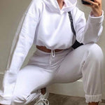 Two Piece Outfits Casual Lounge Sets Long Sleeve Drawstring Cropped Hoodie with Sweatpants