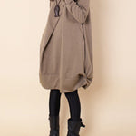 A-line Long Sleeves Pleated Solid Color Round-neck Dresses Maxi Dresses
