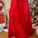 Velvet Drawstring Pleated Skirt