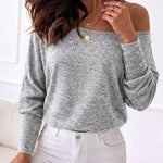Women's Convertible Shoulder Batwing Sleeve Top Long Sleeve Loose Fit Casual Knit Tee