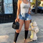 Women's Contrast Binding Camisole Rib-Knit Slim Fit Tank Top Sexy Cami with Metal Buckle Straps