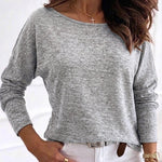 Women's Convertible Shoulder Batwing Sleeve Top Long Sleeve Loose Fit Casual Knit Tee