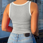 Women's Contrast Binding Camisole Rib-Knit Slim Fit Tank Top Sexy Cami with Metal Buckle Straps