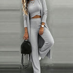 Women's 3 Piece Knit Set Long Cardigan Criss Cross Crop Tank Top and Wide Leg Pants Casual Ribbed Brushed Lounge Set