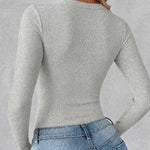 Women's Crewneck Long Sleeve Ribbed Knit Top Slim Fit Base Layer Shirt Soft Stretchy Casual Tee with Built-in Bra