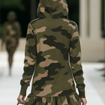Camouflage Ruffle Long Sleeve Hooded Mini Dress