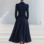 Stylish Elegant Button-decorated V-neck Long-sleeved Maxi Dress