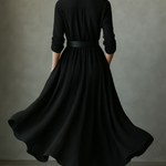 Women's Black Blend Textured Pleated Vintage Maxi Dress
