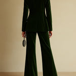 High-End Temperament Loose Retro Green Velvet Suit