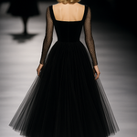 Retro Classic French Black Gauze Maxi Dress