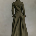 Women's Green Edgy 100% Cotton Zip - Front Cropped Jacket And Maxi Skirt Set