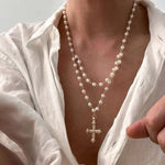 Lorenzo Pearl Cross Pendant Necklace