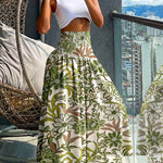 Vintage Floral Print High Waist Shirred Elastic Waist Wide Leg Pants