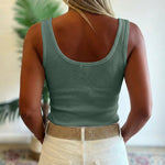 U-Neck Sleeveless Half Button Front Tank Slim Fit Backless Knit Waffle Tank Top