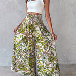 Vintage Floral Print High Waist Shirred Elastic Waist Wide Leg Pants